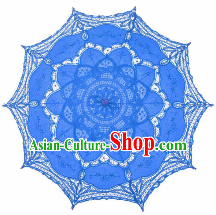 Chinese Traditional Photography Prop Deep Blue Lace Umbrella Handmade Umbrellas