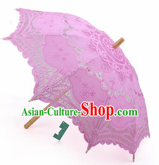 Chinese Traditional Photography Prop Pink Lace Umbrella Handmade Umbrellas