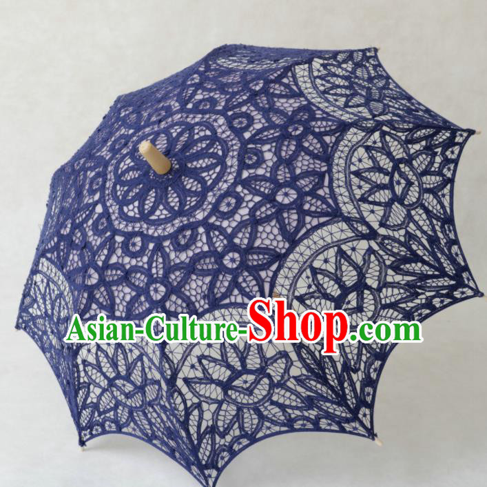 Chinese Traditional Photography Prop Navy Lace Umbrella Handmade Umbrellas