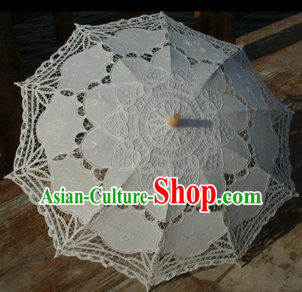 Chinese Traditional Photography Prop White Lace Umbrella Handmade Umbrellas