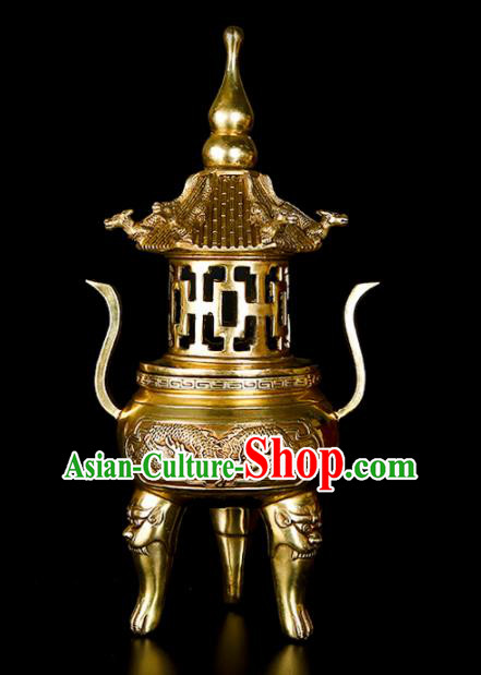 Chinese Traditional Taoism Bagua Brass Incense Burner Feng Shui Items Tower Censer Decoration