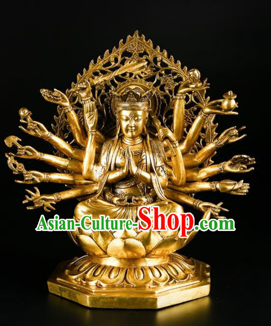 Chinese Traditional Feng Shui Items Buddhism Brass Thousand Hands Bodhisattva Decoration