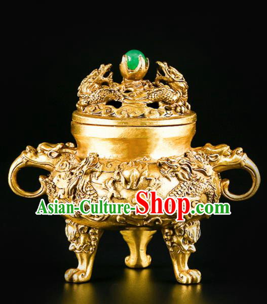 Chinese Traditional Carving Dragons Brass Incense Burner Taoism Bagua Feng Shui Items Censer Decoration