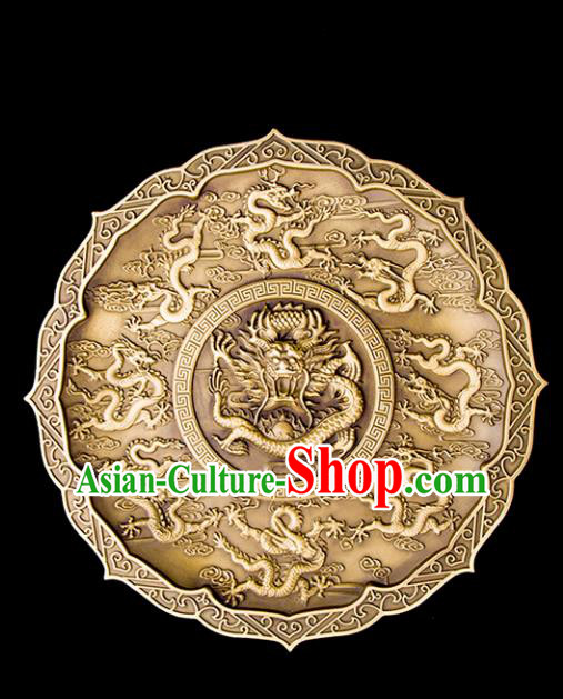 Chinese Traditional Feng Shui Items Taoism Carving Dragons Brass Bagua Decoration