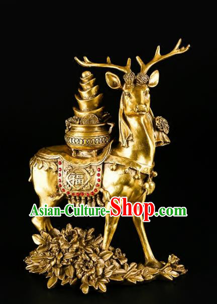 Chinese Traditional Feng Shui Calabash Items Taoism Bagua Brass Deer Decoration