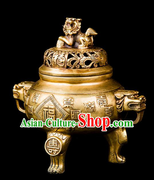 Chinese Traditional Taoism Bagua Carving Brass Incense Burner Feng Shui Items Censer Decoration