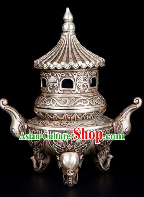 Chinese Traditional Taoism Bagua Carving Elephant Cupronickel Incense Burner Feng Shui Items Brass Censer Decoration