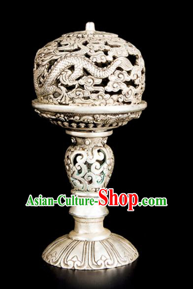 Chinese Traditional Taoism Bagua Carving Dragons Cupronickel Incense Burner Feng Shui Items Brass Censer Decoration