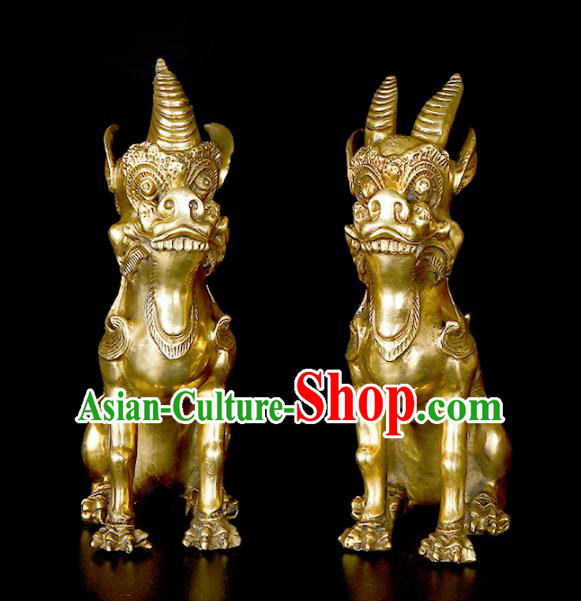 Chinese Traditional Feng Shui Items Taoism Bagua Brass Unicorn Single Horn Kylin Decoration