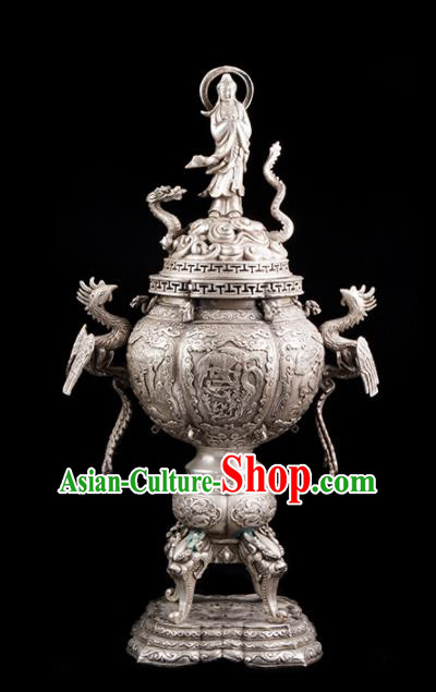 Chinese Traditional Taoism Bagua Cupronickel Bodhisattva Incense Burner Feng Shui Items Censer Decoration