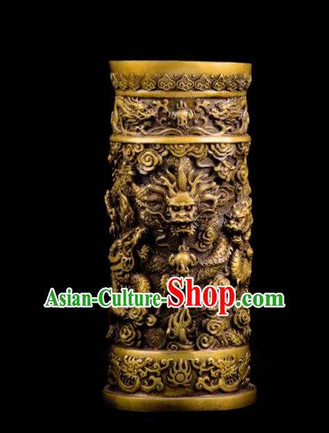 Chinese Traditional Feng Shui Items Taoism Bagua Brass Carving Brush Pot Decoration
