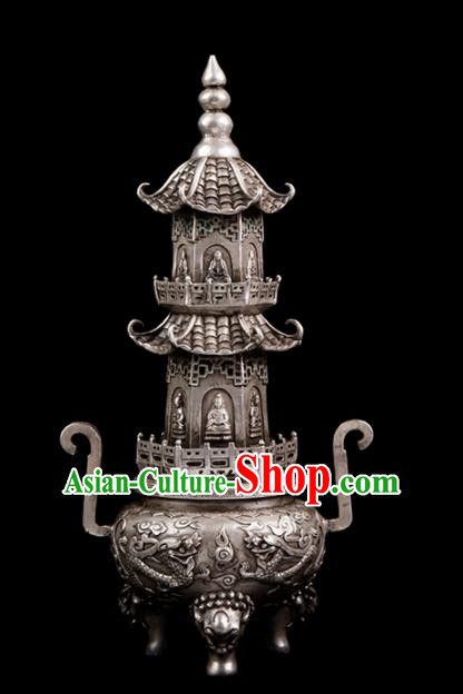 Chinese Traditional Taoism Bagua Cupronickel Tower Incense Burner Feng Shui Items Censer Decoration