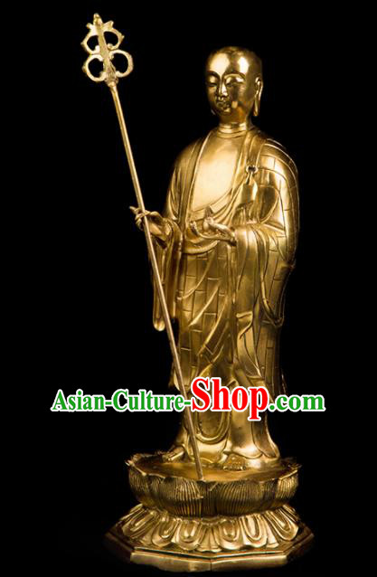 Chinese Traditional Feng Shui Items Brass Ksitigarbha Bodhisattva Statue Decoration