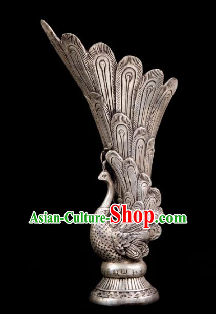 Chinese Traditional Feng Shui Items Taoism Bagua Cupronickel Carving Peacock Vase Decoration