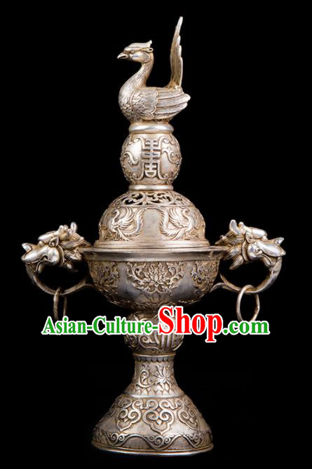 Chinese Traditional Taoism Bagua Cupronickel Bird Incense Burner Feng Shui Items Censer Decoration