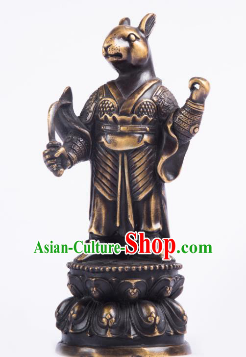 Chinese Traditional Feng Shui Items Taoism Bagua Brass Chinese Zodiac Rabbit Statue Decoration