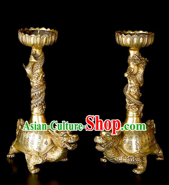 Chinese Traditional Feng Shui Items Taoism Bagua Brass Carving Dragon Phoenix Candelabrum Decoration