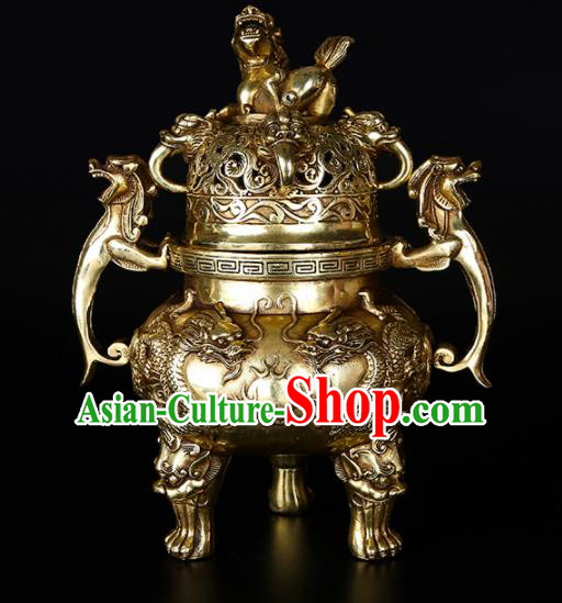 Chinese Traditional Taoism Bagua Brass Kylin Incense Burner Feng Shui Items Censer Decoration