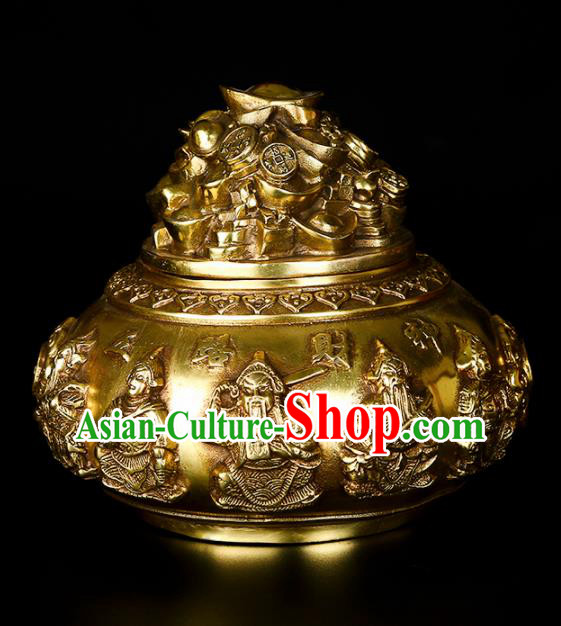 Chinese Traditional Taoism Bagua Brass Treasure Bowl Incense Burner Feng Shui Items Censer Decoration