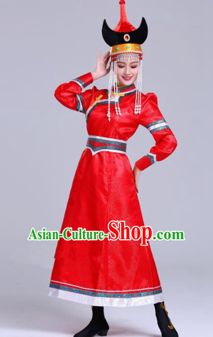 Chinese Traditional Mongolian Ethnic Wedding Costumes Mongol Nationality Princess Red Dress for Women