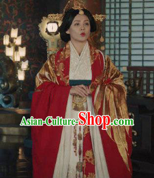 The Lengend of Haolan Chinese Ancient Warring States Period Queen Embroidered Historical Costume and Headpiece for Women