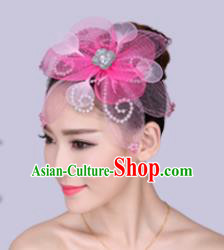 Chinese Traditional Yangko Dance Pink Veil Hair Claw National Folk Dance Hair Accessories for Women