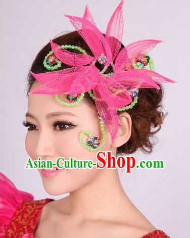 Chinese Traditional Yangko Dance Rosy Veil Hair Claw National Folk Dance Hair Accessories for Women