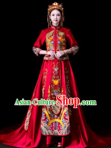 Chinese Traditional Wedding Dress Ancient Bride Embroidered Xiu He Costume for Women