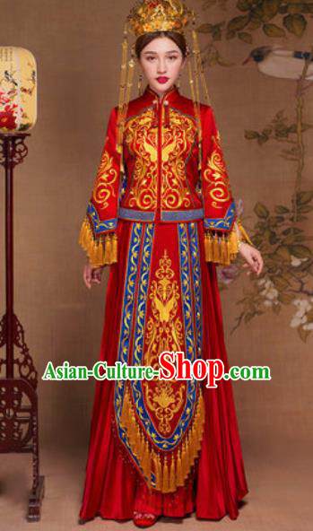 Traditional Chinese Red Wedding Dress Ancient Bride Embroidered Butterfly Xiu He Costume for Women