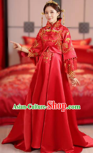 Traditional Chinese Embroidered Wedding Dress Ancient Bride Red Xiu He Costume for Women