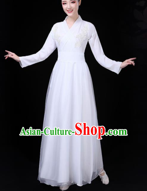 Chinese Traditional Umbrella Dance White Costume Classical Dance Group Dance Dress for Women