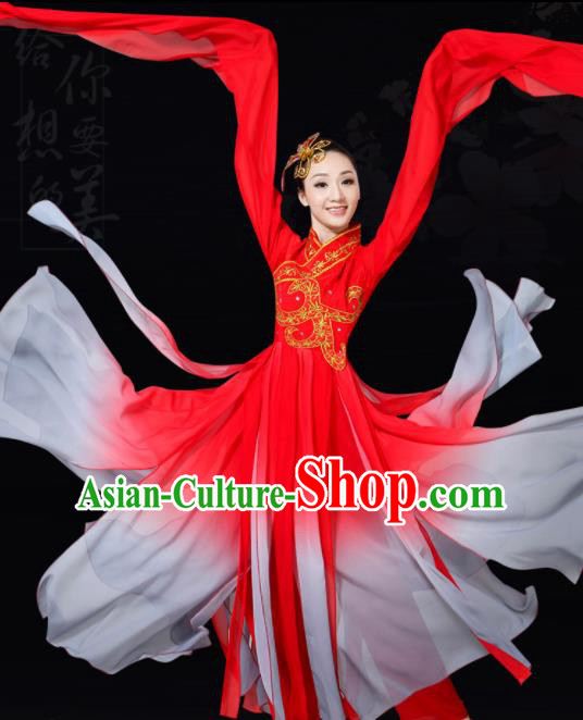 Chinese Traditional Water Sleeve Dance Red Costume Classical Dance Group Dance Dress for Women