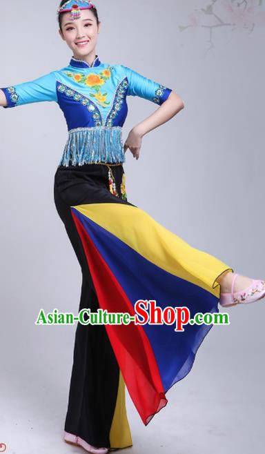 Chinese Traditional Stage Performance Fan Dance Costume Folk Dance Yangko Dance Dress for Women