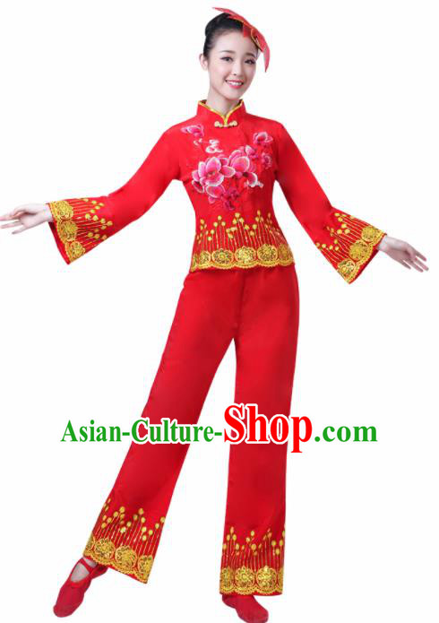 Chinese Traditional Stage Performance Fan Dance Costume Folk Dance Yangko Dance Red Dress for Women