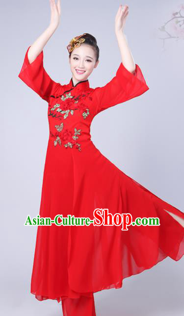 Chinese Traditional Umbrella Dance Red Costume Classical Dance Group Dance Dress for Women