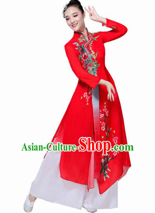 Chinese Traditional Stage Performance Umbrella Dance Costume Classical Dance Group Dance Red Dress for Women