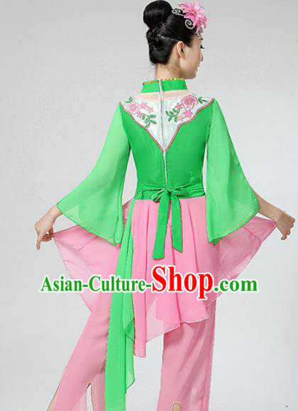 Chinese Traditional Stage Performance Fan Dance Green Costume Folk Dance Yangko Dance Dress for Women