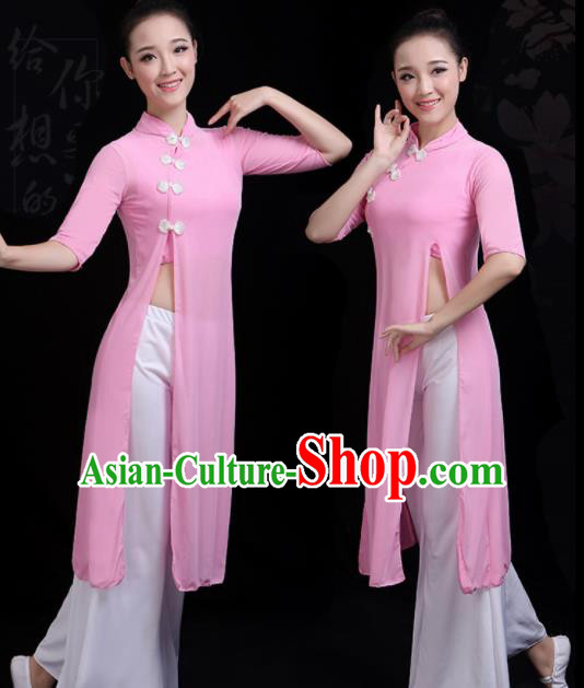 Chinese Traditional Fan Dance Pink Costume Classical Dance Group Dance Dress for Women