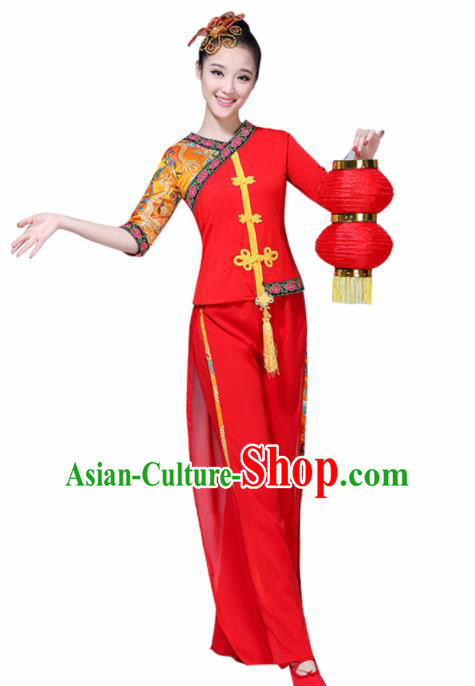 Chinese Traditional Fan Dance Stage Performance Red Costume Folk Dance Yangko Dance Dress for Women