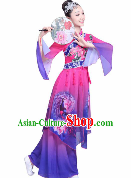 Chinese Traditional Fan Dance Stage Performance Purple Costume Folk Dance Yangko Dance Dress for Women