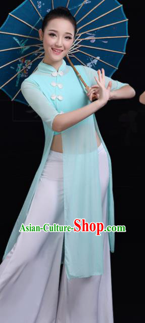 Chinese Traditional Fan Dance Blue Costume Classical Dance Group Dance Dress for Women