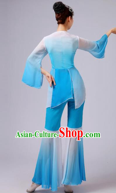 Chinese Traditional Fan Dance Blue Costume Folk Dance Stage Performance Yangko Dance Dress for Women
