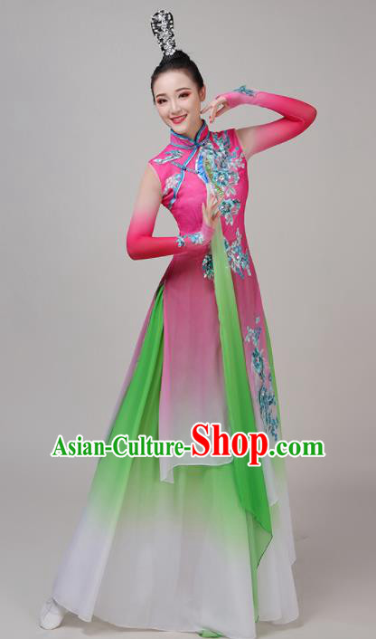 Chinese Traditional Stage Performance Umbrella Dance Pink Costume Classical Dance Group Dance Dress for Women