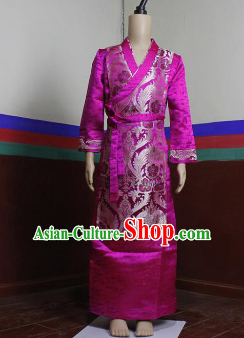 Chinese Traditional Tibetan Heishui Dance Rosy Dress Zang Nationality Ethnic Costume for Women