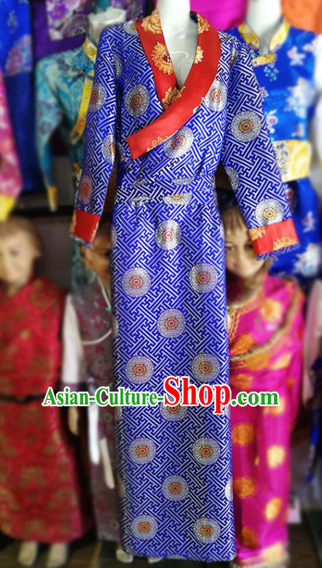 Chinese Traditional Tibetan Heishui Dance Royalblue Dress Zang Nationality Ethnic Costume for Women