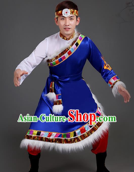 Chinese Traditional Ethnic Folk Dance Costume Zang Nationality Dance Clothing for Men