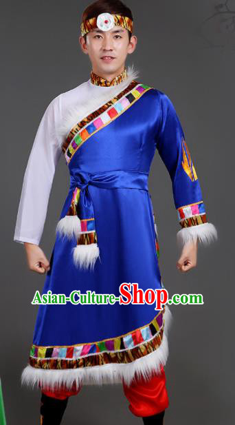 Chinese Traditional Ethnic Folk Dance Costume Zang Nationality Dance Clothing for Men