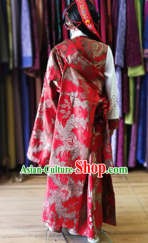 Chinese Traditional Tibetan Kham Red Dress Zang Nationality Heishui Dance Ethnic Costume for Kids