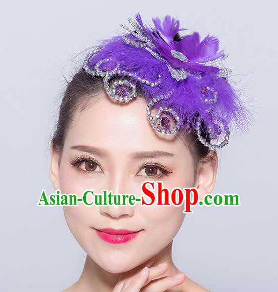 Chinese Traditional Folk Dance Purple Feather Hair Accessories Stage Performance Yangko Dance Hair Stick for Women