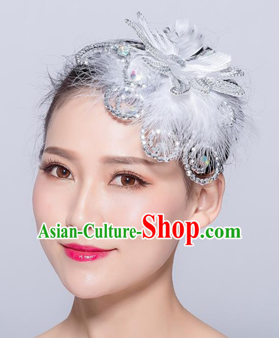 Chinese Traditional Folk Dance White Feather Hair Stick Stage Performance Yangko Dance Hair Accessories for Women